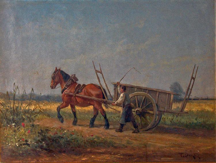 unknow artist Farmer with horse and cart China oil painting art